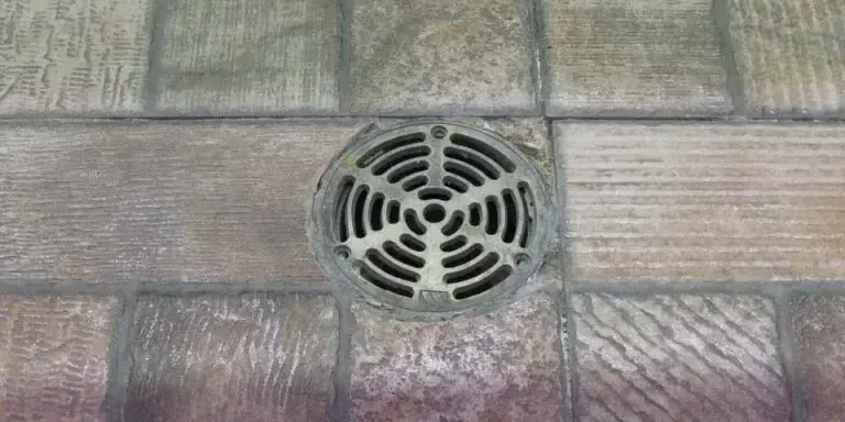 Basement floor drain grate, the first spot where a sewer backup appears